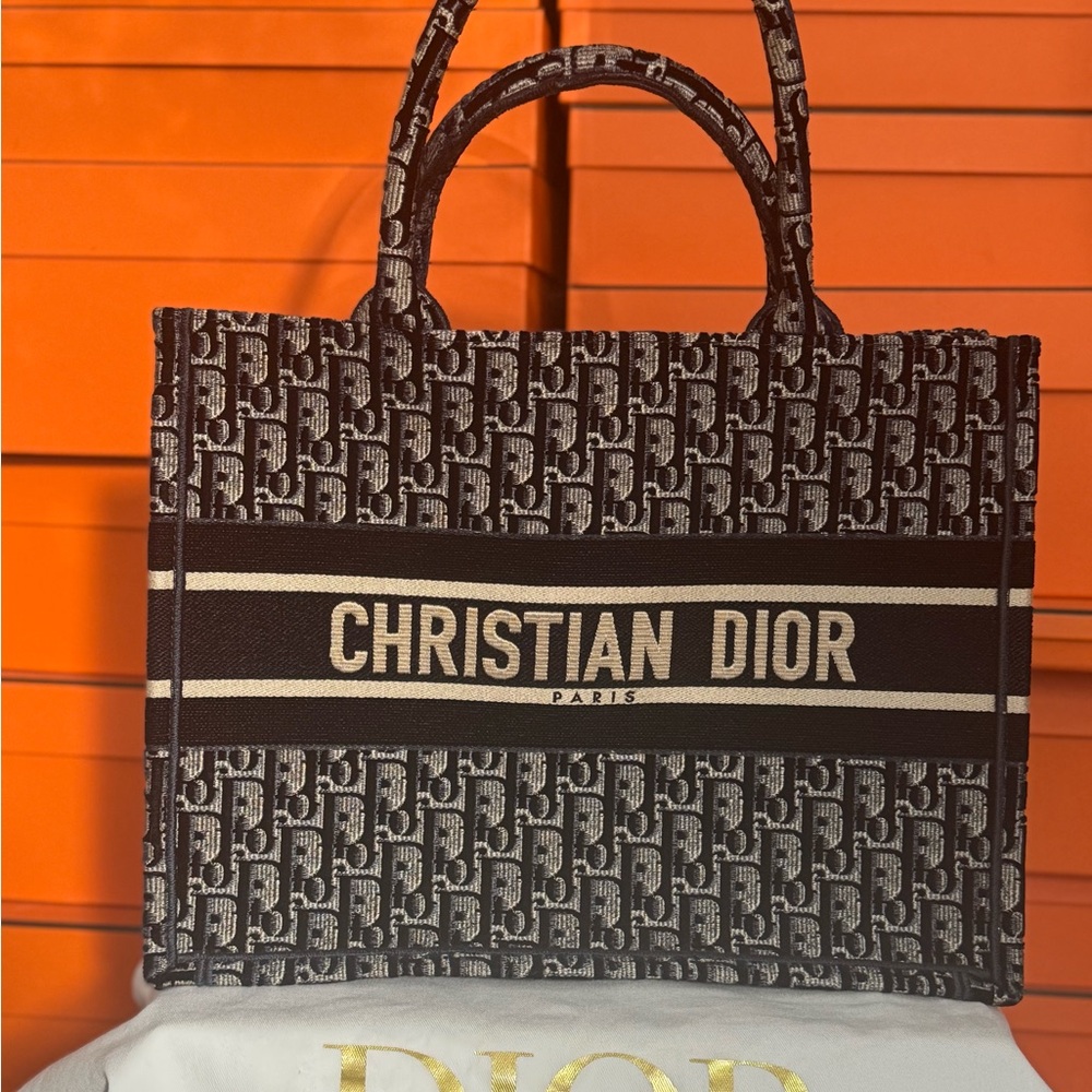 Christian Dior Book Tote Medium Navy Velvet Canvas